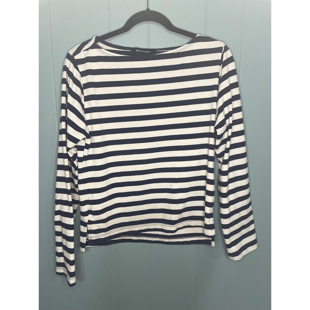 Reformation Striped Long Sleeve Top XS Navy Blue, XS
